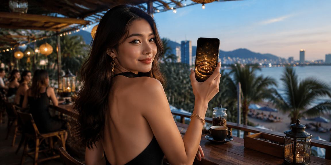 Người dùng Việt Nam chơi casino trên điện thoại tại quán cà phê Hà Nội